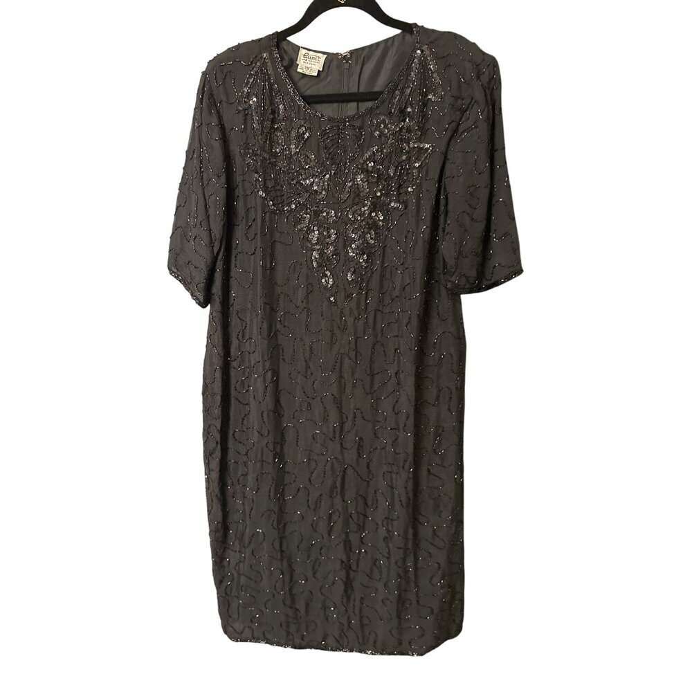 Gunit Fashions New York 1X Black‎ Silk & Polyester Beaded Sequin Dress